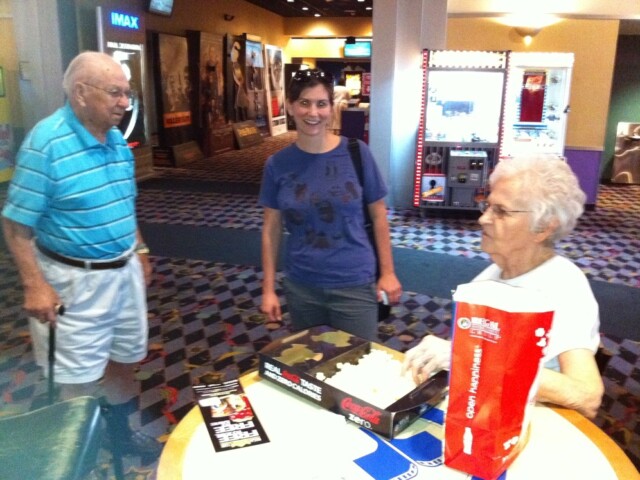 Eatin popcorn with Gma and Gpa!